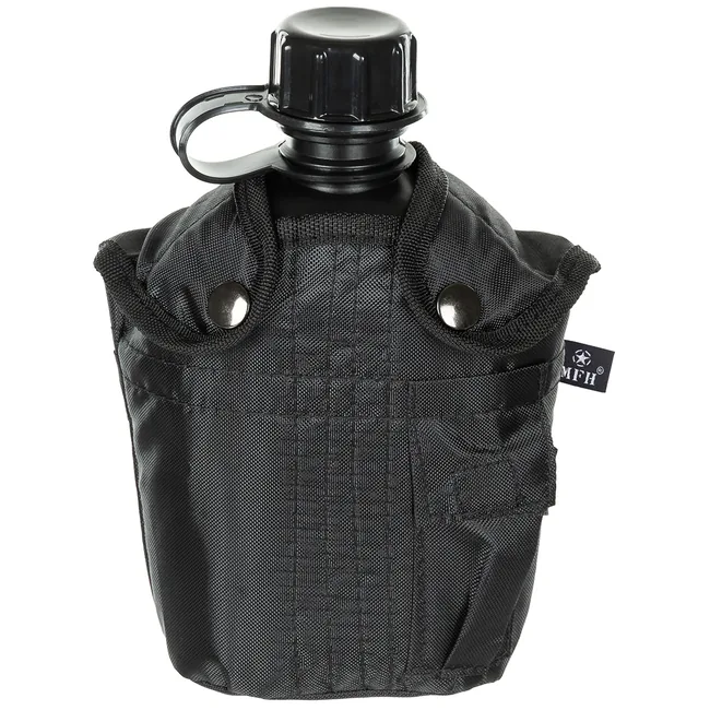 US Plastikfeldflasche, 1 l, Hülle, schwarz