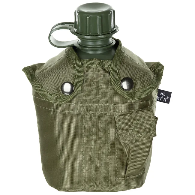 US Plastikfeldflasche, 1 l, Hülle, oliv