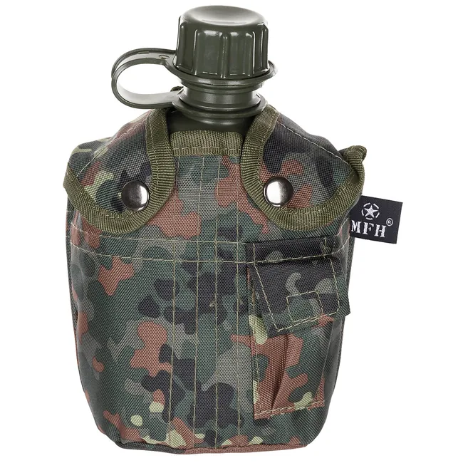 US Plastikfeldflasche, 1 l, Hülle, flecktarn