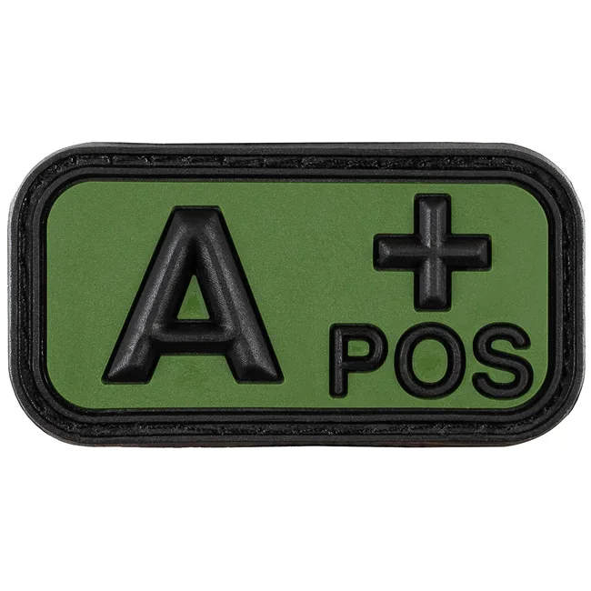 Klettabzeichen, schwarz-oliv, Blutgruppe "A POS", 3D