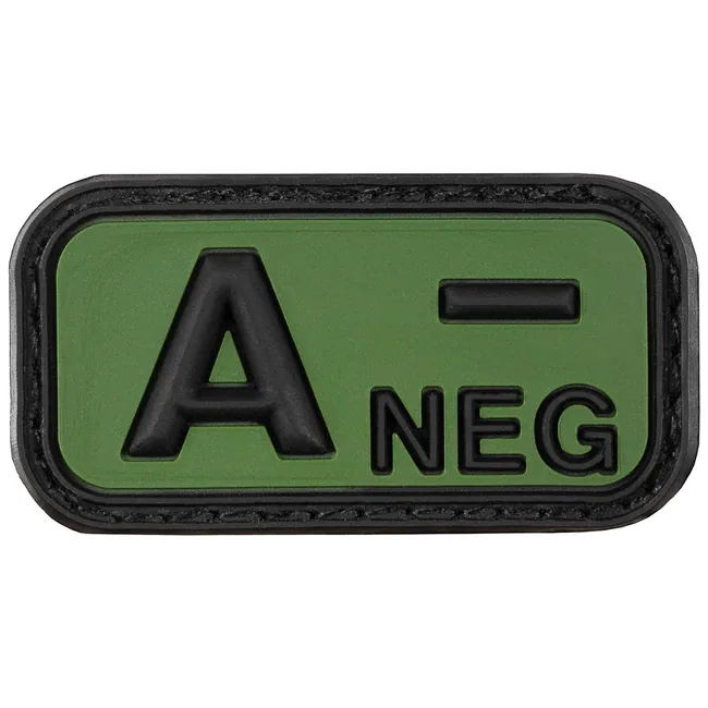 Klettabzeichen, schwarz-oliv, Blutgruppe "A NEG", 3D
