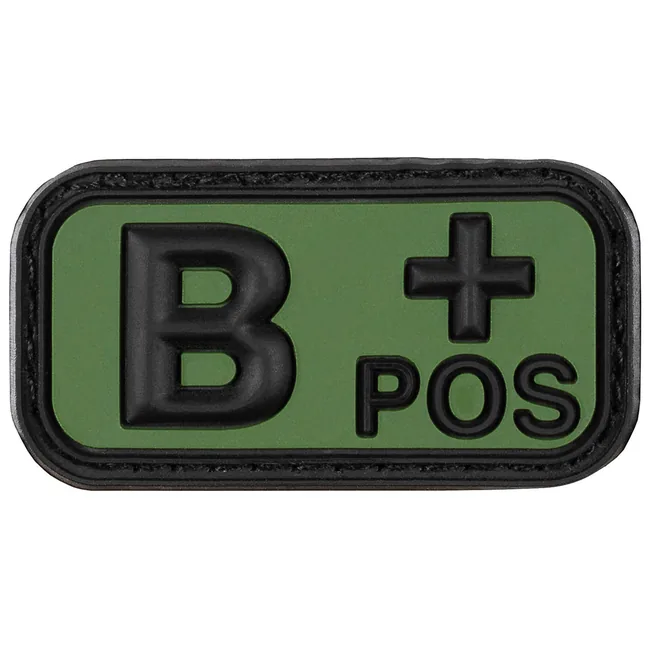 Klettabzeichen, schwarz-oliv, Blutgruppe "B POS", 3D