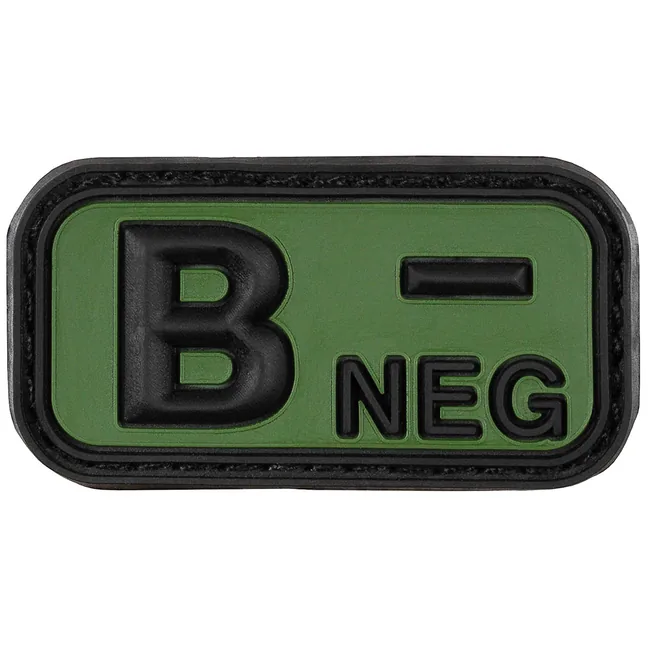 Klettabzeichen, schwarz-oliv, Blutgruppe "B NEG", 3D