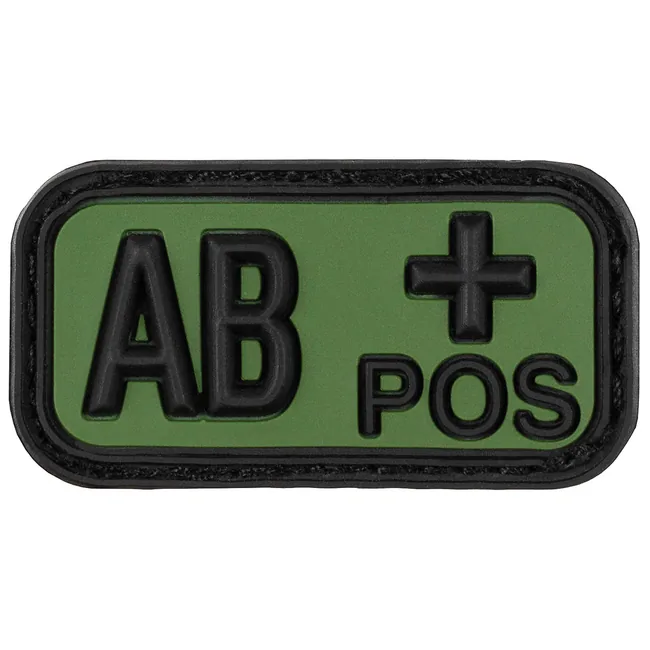 Klettabzeichen, schwarz-oliv, Blutgruppe "AB POS", 3D