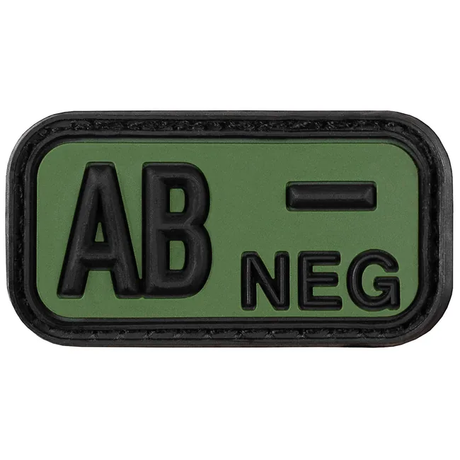 Klettabzeichen, schwarz-oliv, Blutgruppe "AB NEG", 3D