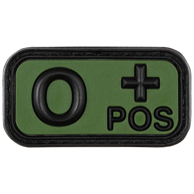 Klettabzeichen, schwarz-oliv, Blutgruppe "O POS", 3D