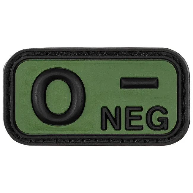 Klettabzeichen, schwarz-oliv, Blutgruppe "O NEG", 3D