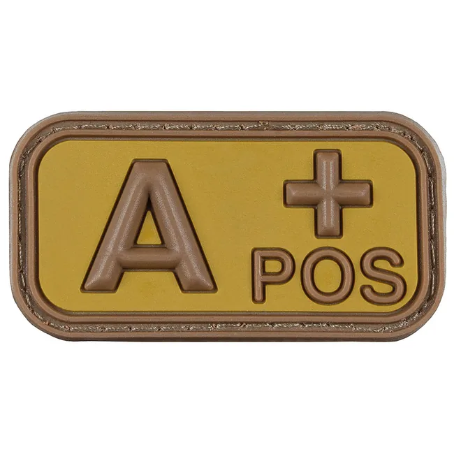 Klettabzeichen, braun-khaki, Blutgruppe "A POS", 3D
