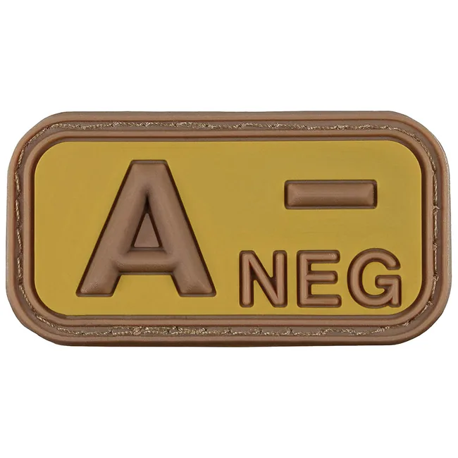 Klettabzeichen, braun-khaki, Blutgruppe "A NEG", 3D