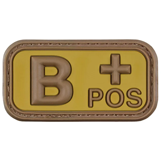 Klettabzeichen, braun-khaki, Blutgruppe "B POS", 3D