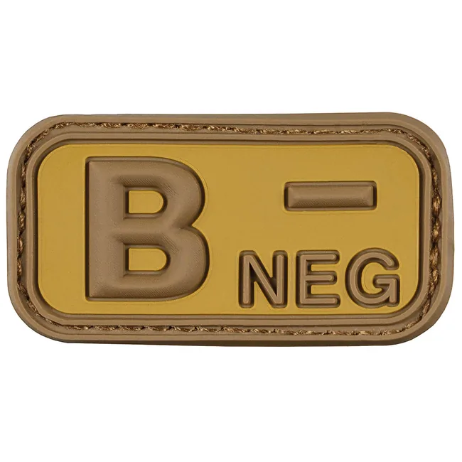 Klettabzeichen, braun-khaki, Blutgruppe "B NEG", 3D