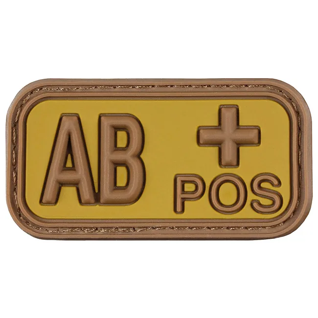 Klettabzeichen, braun-khaki, Blutgruppe "AB POS", 3D