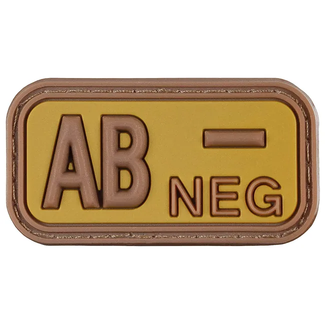 Klettabzeichen, braun-khaki, Blutgruppe "AB NEG", 3D