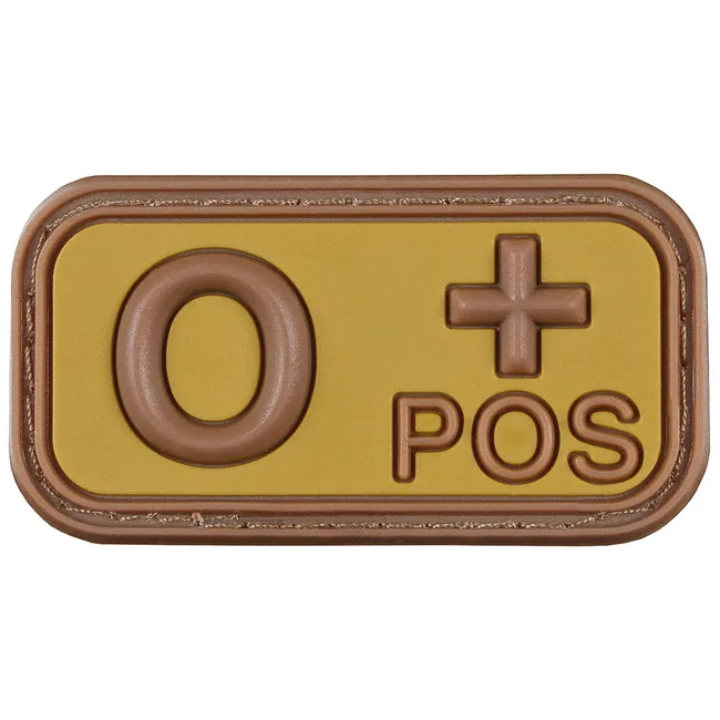 Klettabzeichen, braun-khaki, Blutgruppe "O POS", 3D