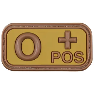 Klettabzeichen, braun-khaki, Blutgruppe "O POS", 3D
