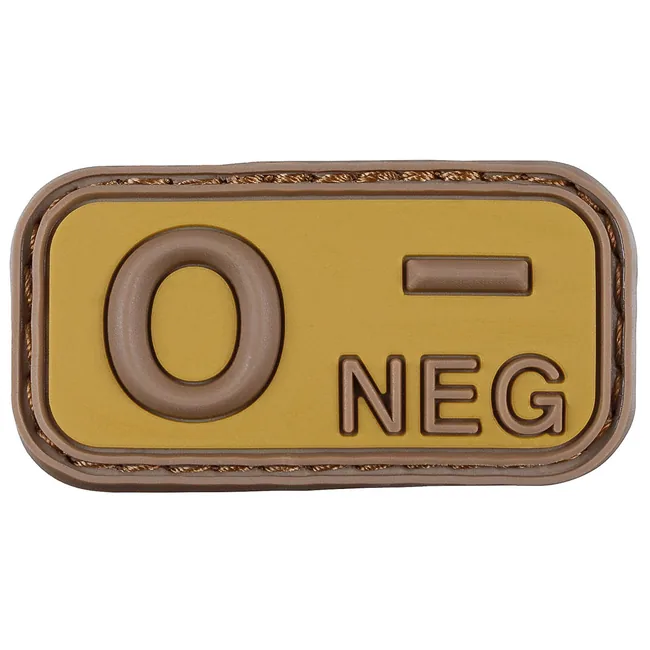 Klettabzeichen, braun-khaki, Blutgruppe "O NEG", 3D