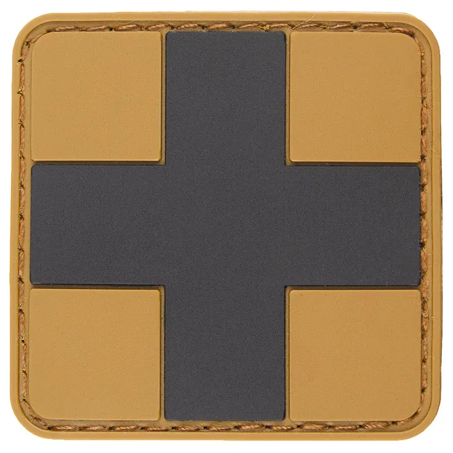 Klettabzeichen, "FIRST AID", coyote-schwarz, 3D, 5 x 5 cm
