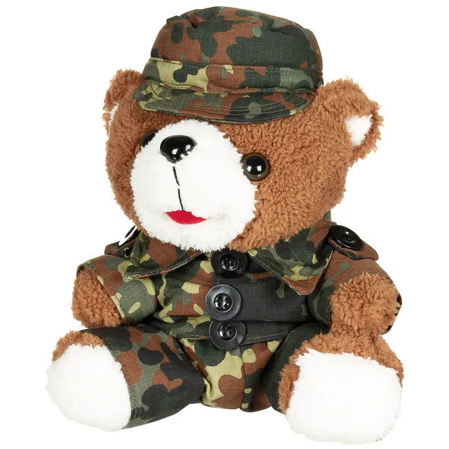 Teddybär, mit Anzug und Mütze, flecktarn, ca. 28 cm