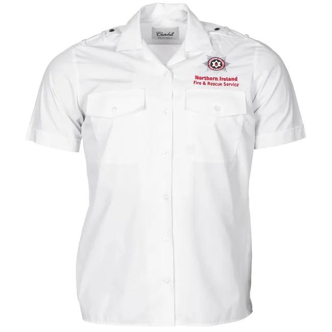 NIR Diensthemd, weiß, kurzarm, "Fire & Rescue Service", gebr.