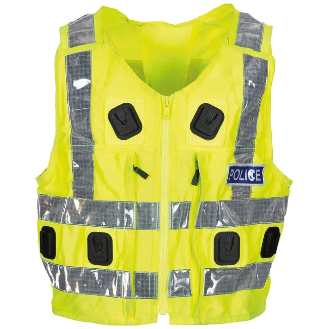 Brit. Signalweste, gelb, "Police", gebr.