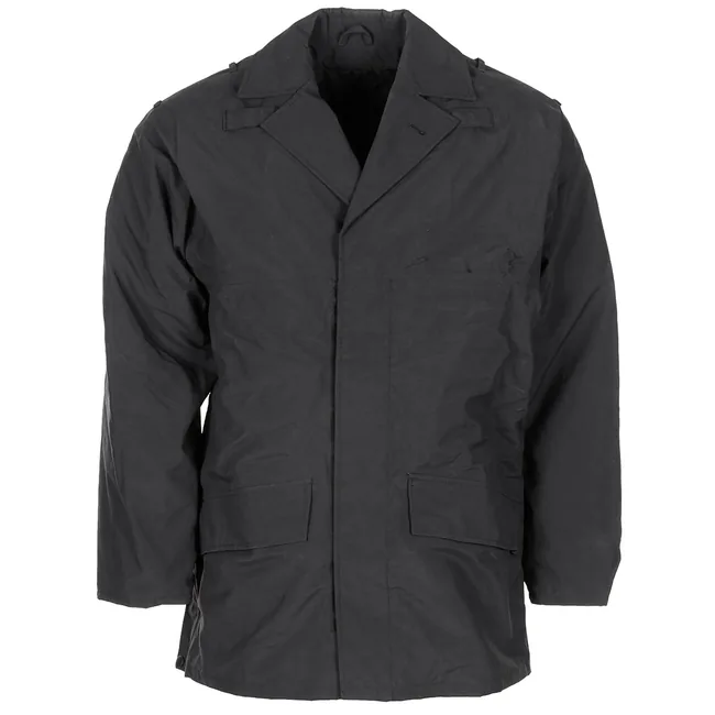 Brit. Regenjacke, "POLICE", schwarz, gefüttert, gebr.