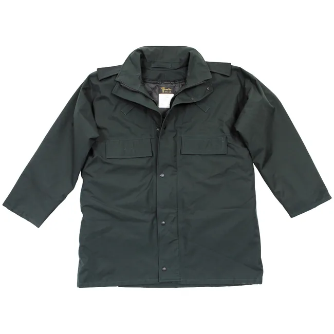 Brit. Regenjacke, "POLICE", grün, gefüttert, gebr.