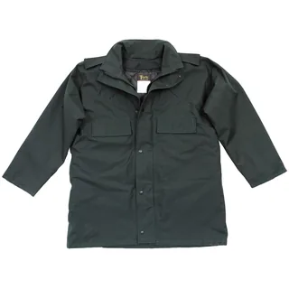 Brit. Regenjacke, "POLICE", grün, gefüttert, gebr.