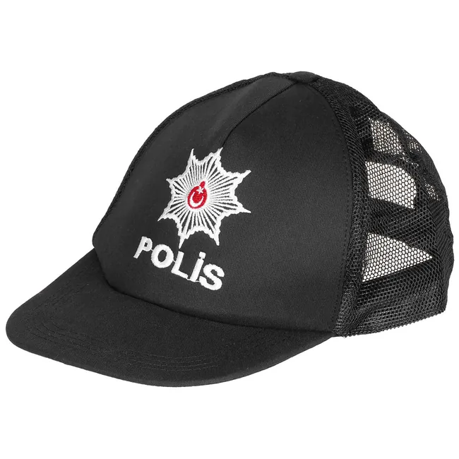Türk. Cap, "POLIS", Netzeinsatz, schwarz, neuw.