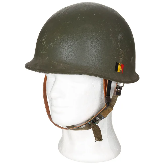 Belg. Helm "M51", oliv, mit, Kunststoff-Innenhelm, gebr.
