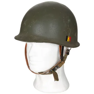 Belg. Helm "M51", oliv, mit, Kunststoff-Innenhelm, gebr.