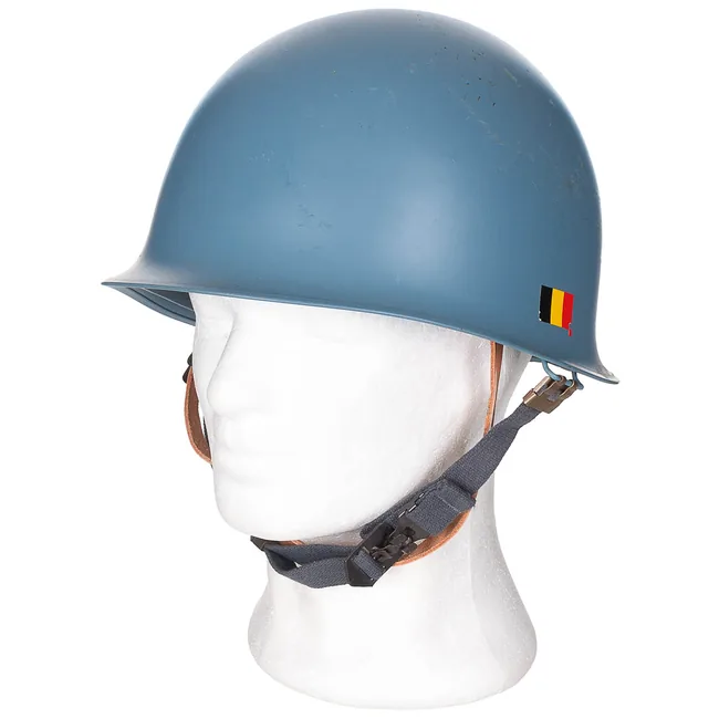 Belg. Helm "M51", hellblau, m. Kunststoff-Innenhelm, gebr.