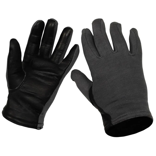 Belg. Fingerhandschuhe, grau, Pilot, Lederbesatz, neuw.
