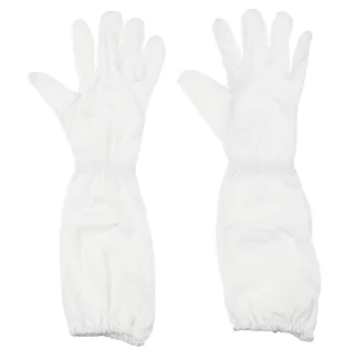 Brit. Fingerhandschuhe, weiß, mit Stulpe, FR, gebr.