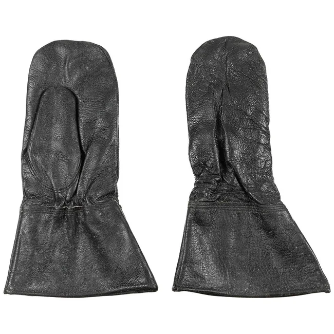 Schwed. Fausthandschuhe, Leder, schwarz, gebr.