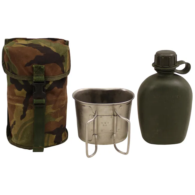 Holl. Feldflasche, mit Tasche, NL tarn, Trinkbecher, gebr.