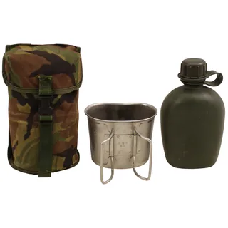 Holl. Feldflasche, mit Tasche, NL tarn, Trinkbecher, gebr.