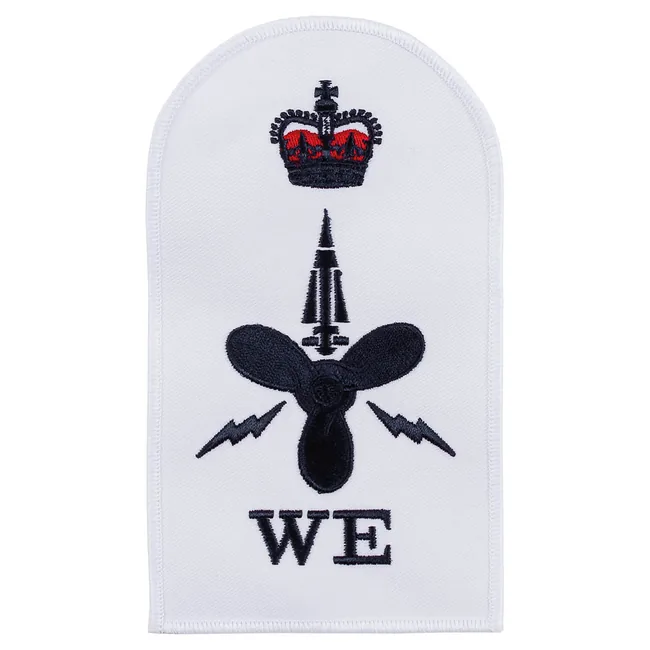 Brit. Stickabzeichen, weiß, "ROYAL NAVY, WE", neuw.