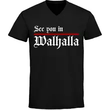Herren V-Ausschnitt T-Shirt - See you in Walhalla, Strich - gewählte Variante